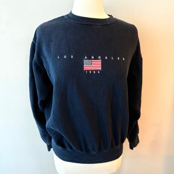 John Galt Crewneck Sweatshirt Brandy Melville Erica Los Angeles Navy US Flag OS - Picture 1 of 11